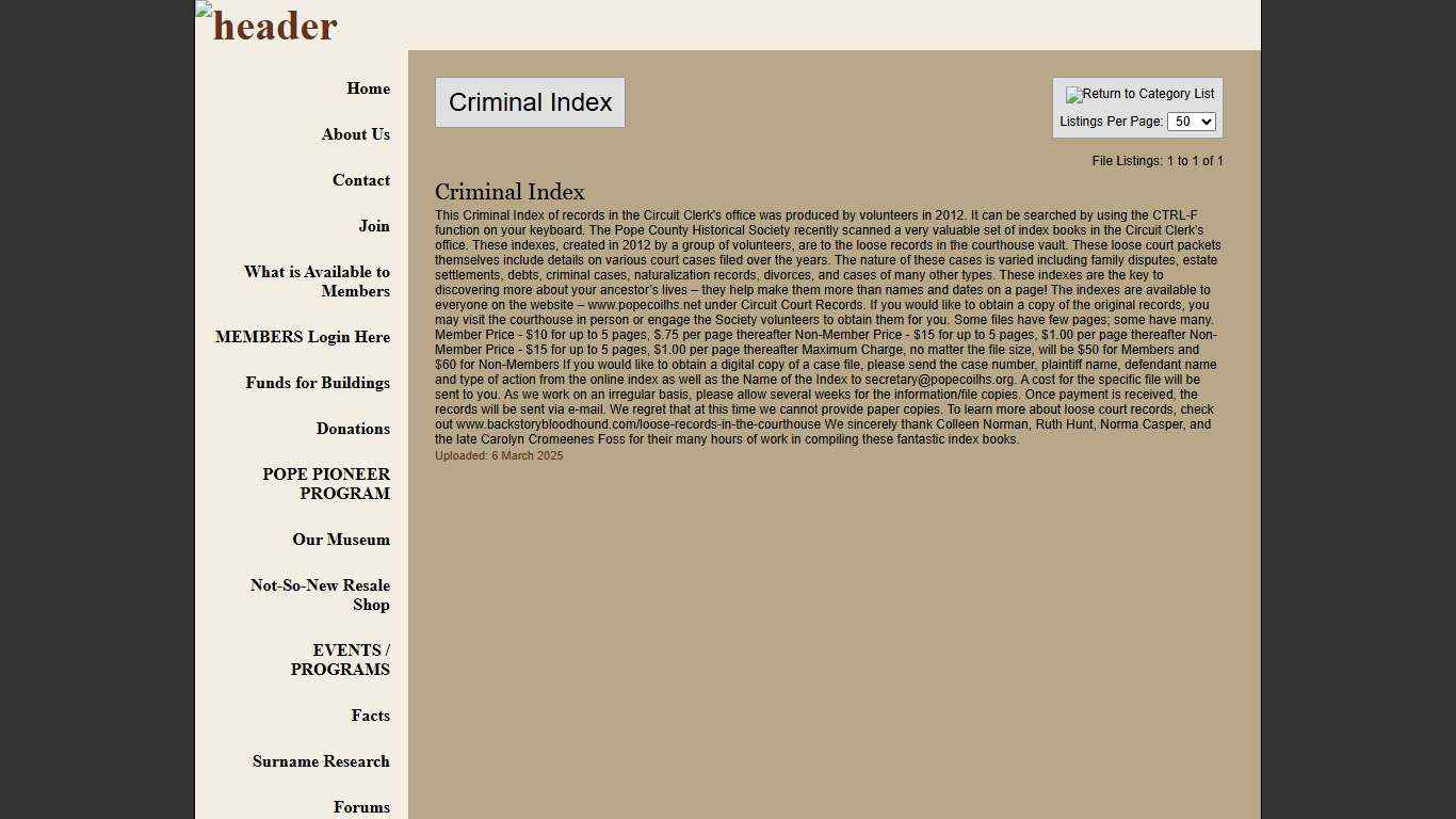 Pope County Illinois Historical Society - Circuit Court Office Records